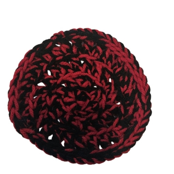 Hand Crafted Hand Knit Crochet Coaster 6pc Set Red & black double stitch floral - Picture 11 of 17